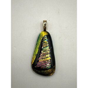 Dichroic Glass Pendant With Gold Bail Abstract Design